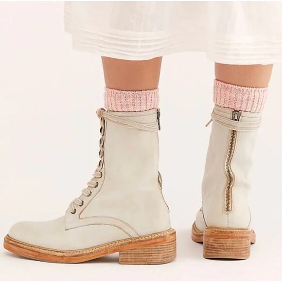 Free People ivory leather lace up boots - Picture 6 of 7